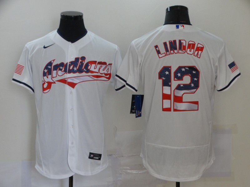 Men Cleveland Indians 12 Lindor White 2020 Elite MLB Jerseys